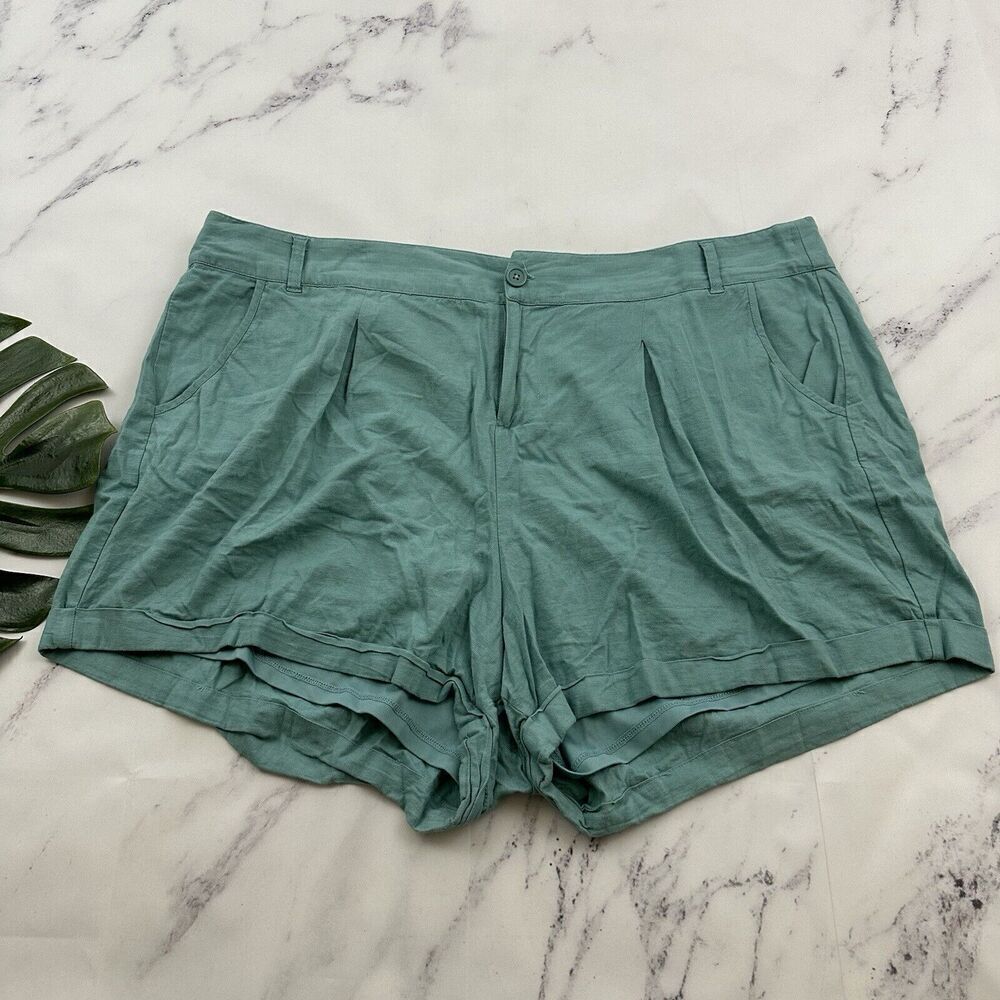Torrid Womens Linen Blend Pleated Shorts Plus Size 22 Light Blue Rolled Hem